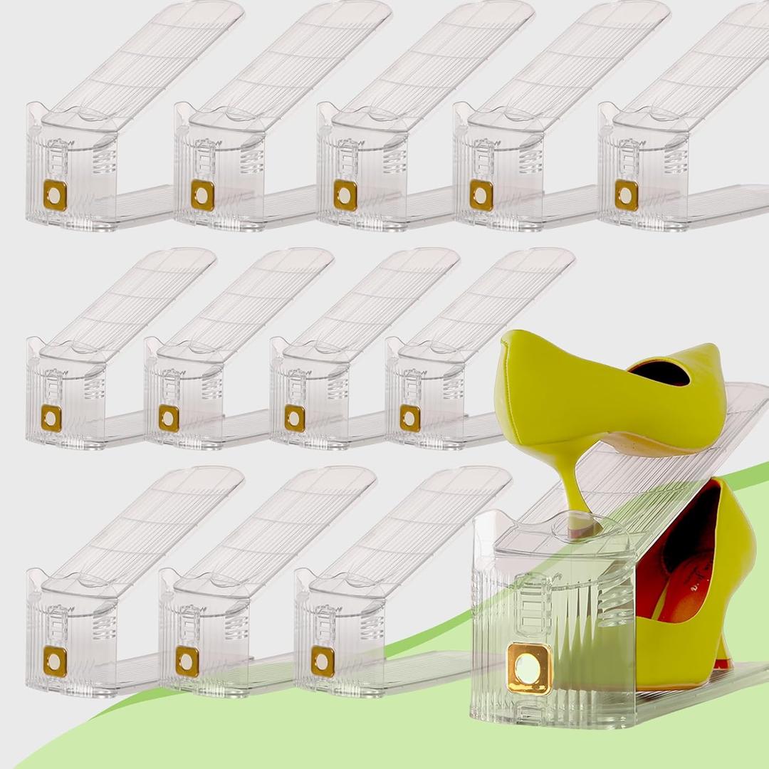 12 Pack Shoe Slots Organizer, Shoe Stackers Organizer for Closet Adjustable Shoe Holder Space Saver 50% Shoes Racks for Closet Organization (Clear)