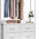 6 Dresser Drawer with Hanging Rack, 2-in-1Tall Dresser for Bedroom/Closet, Fabric Dressers & Chests of Drawers, Sturdy Alloy Steel Frame, Space Saving Closet Organizer (White)