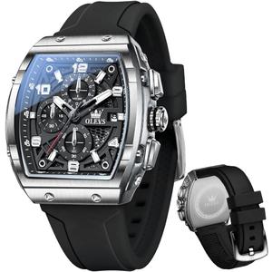 OLEVS Mens Watches Stylish Chronograph Waterproof Luminous Silicon Strap Multifunction Watches for Men Business White Men Wrist Watch