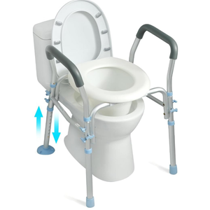 OasisSpace Stand Alone Raised Toilet Seat 400lbs - Medical Raised Commode Toilet with Splash Guard and Safety Frame, Height Adjustable Legs, Bathroom Assist Frame for Elderly, Handicap, Disabled
