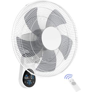 Mirdred Wall Mount Fan, 16 Inch 5 Blades 5 Speeds Wall Fan with Remote Control, 90 Degree 8 Hour Timer Oscillating Fan for Bedroom Home Kitchen Gym Yoga Pilates Studio Glass Sunshine Room (White)