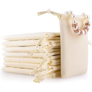 Oirlv Velvet Drawstring Pouches Travel Drawer Organizer Pouch Christmas,Wedding Party Favor Gift Bags (50Pack,Creamy-white)