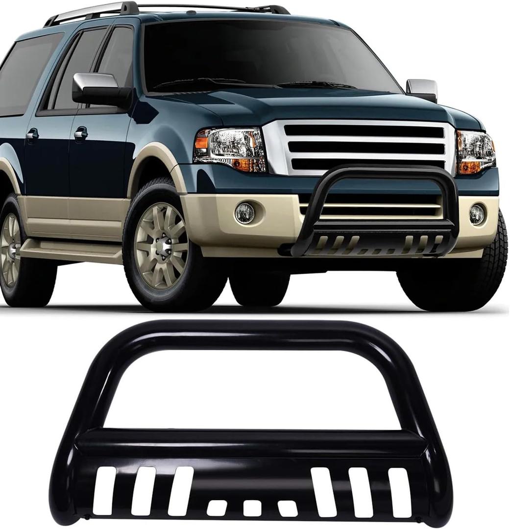 Bull Bar Front Bumper Grille Guard Replacement for 2004-2025 Ford F150, Heavy Duty 3" Steel Tube Pickup Truck Brush Push Bull Bar Skid Plate Fit for 2003-2017 Ford Expedition- Black