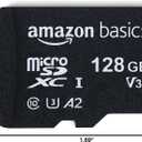 Amazon Basics microSDXC Memory Card with Full Size Adapter, A2, U3, Read Speed up to 100 MB/s, 128GB, Black