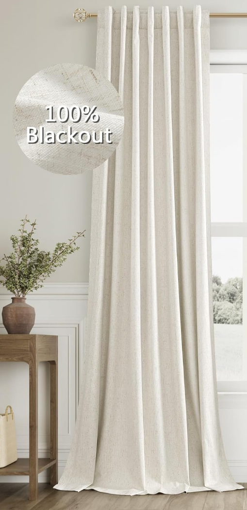 Beige Curtains 96 inches Long Back Tab Room Darkening Privacy Protect Window Treatment Thick Sliding Door Drapes for Living Room/Bedroom, W52 x L96, 1 Panel