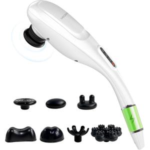 MEGAWISE Cordless Back Massager for Shoulders, Waist, Legs, Rechargeable 3200mAh Battery, 5 Speed and 5 +2 Massage Nodes 5 Hard, 2 Silicone Nodes, Massage While Moving Around (Off White Cordless)