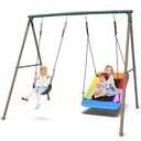 Amazon.com: Hapfan Swing Sets for Backyard with 45" Platform Saucer Swing and Belt Swing, 440 lbs Swingset Outdoor for Toddler and Kids 3-8 Backyard : Toys & Games