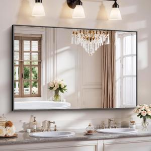 YIROMAN Bathroom Mirror 55"x36", Large Matte Black Bathroom Mirror for Over Sink with Aluminum Frame, Rectangular Vanity Mirror with Right Angle, Wall Mirror Hangs Horizontal or Vertical, Shatterproof