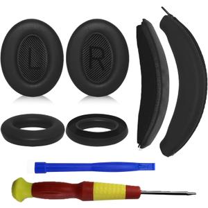 Adhiper Ear Pads Cushions + Headband + Silicone Earpads Cover +Headband Cover Protector Accessories Repair Kit for Bose QuietComfort 35 QC35, QC35 ii Over-Ear Headphones - Black