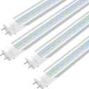 JESLED 4FT LED T8 Type A+B Tube Lights, 24W(65W Equivalent), 3200LM, 6000K, Single or Double End Powered, Plug and Play or Ballast Bypass, 4 Foot T10 T12 Fluorescent Bulbs Replacement, Clear(4-Pack)