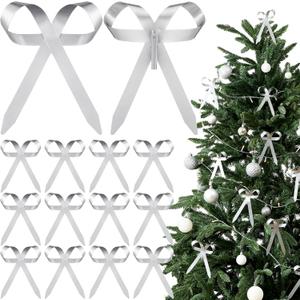 12 Pcs Silver Metal Christmas Bow Ornaments for Christmas Tree Garland Wreath Bulk Bow with Clip Ornament Vintage Indoor Outdoor Home Xmas Party Decorations, 4 x 5 Inches