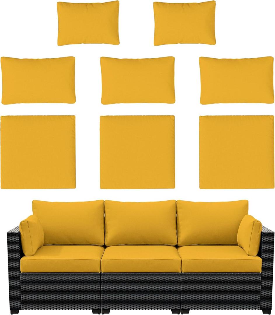 8p Outdoor Cushion Slipcovers Outdoor Patio Cushions Covers Replacement Waterproof with Zipper for 3-Seat Outdoor Rattan Sofa Patio Furniture Cushion Covers Sand, Covers Only