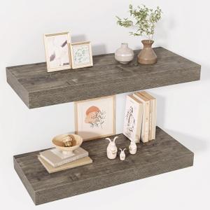 Acovy 24 Inch Floating Shelves, 12" Deep Floating Shelf Wall Mounted, 24" Wall Shelves, Rustic Deep Bookshelf, Extra Deeper & Thicker Display Shelves for Bedroom, Living Room, Set of 2, 12"Wx24"L-2pcs