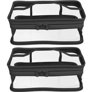 Black Transparent Cosmetic Bag Waterproof Handbag Portable Travel Work Make Up Kit Double Zipper Storage Bag, 2 PCS