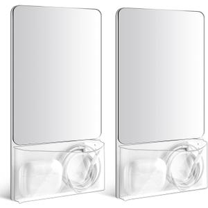 Wenqik 2 Pieces School Magnetic Locker Mirror with Holder Small Real Glass Mirror 6.69 x 5.51 Inch Magnetic Mirror with Organizer Bag for Locker Cabinet Refrigerator Bathroom Office Fridge(White)