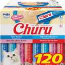 INABA Churu Cat Treats, Lickable, Squeezable Creamy Pure with Vitamin E, 0.5 Ounces per Tube, 120 Tubes Total, Tuna Variety