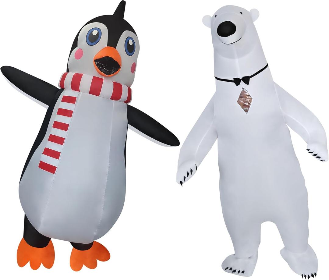 2 Packs Inflatable Blow-Up Costume Polar Bear and Penguin Costume Halloween Party Outfit for Adult/Halloween/Carnival/Birthday/Christmas Parade