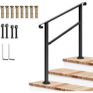 VIVOSUN Outdoor Handrail, 3 Step Stair Handrail, 40" x 36" Fits 1 to 3 Steps, Wrought Mattle Iron Stair Railing with Curved Ends for Concrete Steps, Porch Steps, One-Step Assembly, Black