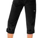GRAPENT Capri Cargo Pants for Women High Waisted Pull On Elastic Waist Stretch Twill Fold Hem Capris Pants with Pockets XL