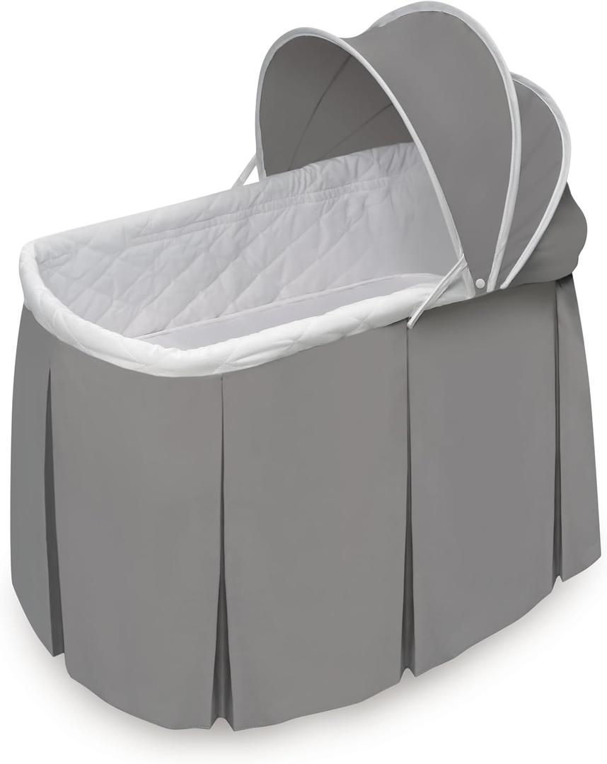 Badger Basket Cuddles Doll Bassinet with Canopy - Fits 18 to 20 Inch Dolls, Includes Storage Basket and Bedding - Pretend Play Nursery Bed for Kids - Gray