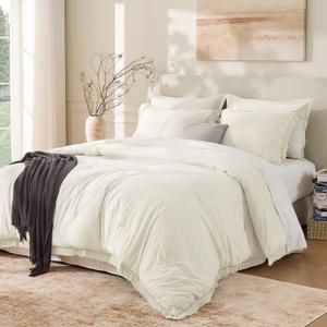 Andency California King Comforter Set Ivory - 3 Pieces Cal King Boho Ivory Lightweight Bedding Comforter Sets, Oversized All Season Soft Bed Set (104x96In Comforter & 2 Pillowcases)