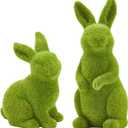 Decorative Decorations for Easter Bunny Gifts, Moss Green Flocking Sculpture, Garden Courtyard Family Gathering Celebration Decorations (Small 2PCS Standing+Sitting)