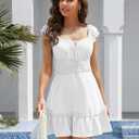YOBECHO Womens Summer Ruffle Sleeve Sweetheart Neckline Printing Dress Mini Dresses