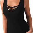 Sarin Mathews Womens Tank Tops Summer Sleeveless Shirts Criss Cross Casual Basic Tee Shirts Tops Blouses (Black, M)