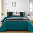 Cottolester Boho Quilt Set King Size,Striped Plaid Bedspread Coverlet Set,Peacock Blue Bedding Set Soft Microfiber Bedding Set with 2 Pillow Shams 110"x90"