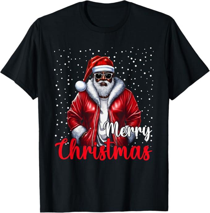 African American Santa Christmas Shirt Pajama Cool Black T-Shirt Black Size 3XL