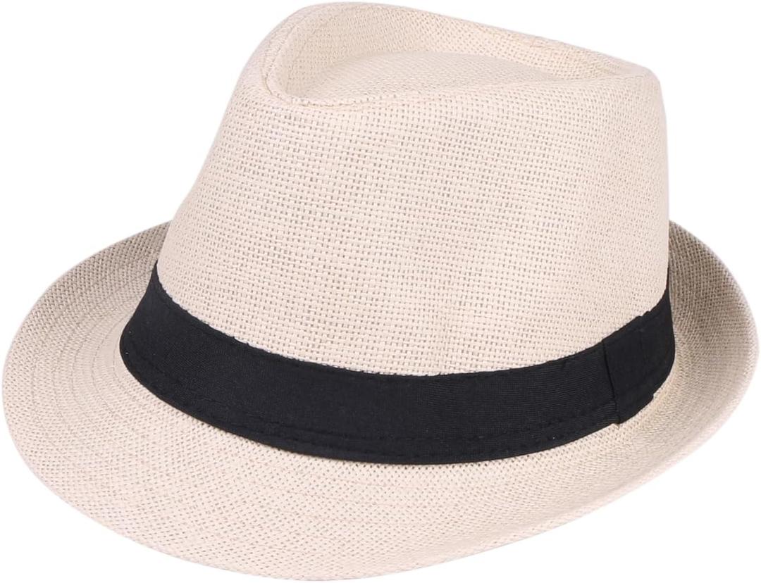 Unisex Fedora Hat Trilby Cuban Sun Protection Short Brim (Small-Medium, Beige)