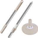 Spin Mop Replacement Mop Handle, 49-inch 360 Degrees Rotating Telescopic Replacement Mop Stick with Reinforced Plastic Disc for Spin Mop Bucket Cleaning System (Plastic Disc, Khaki)