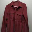 Womens Corduroy Peplum Shirts Tops Cute Long Sleeve Button Down Blouses with Pockets (Medium, Burgundy)