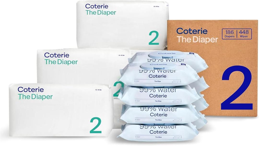 Coterie Baby Wipes + Diapers Kit, Size 2 Diapers, 8-Pack Wipes