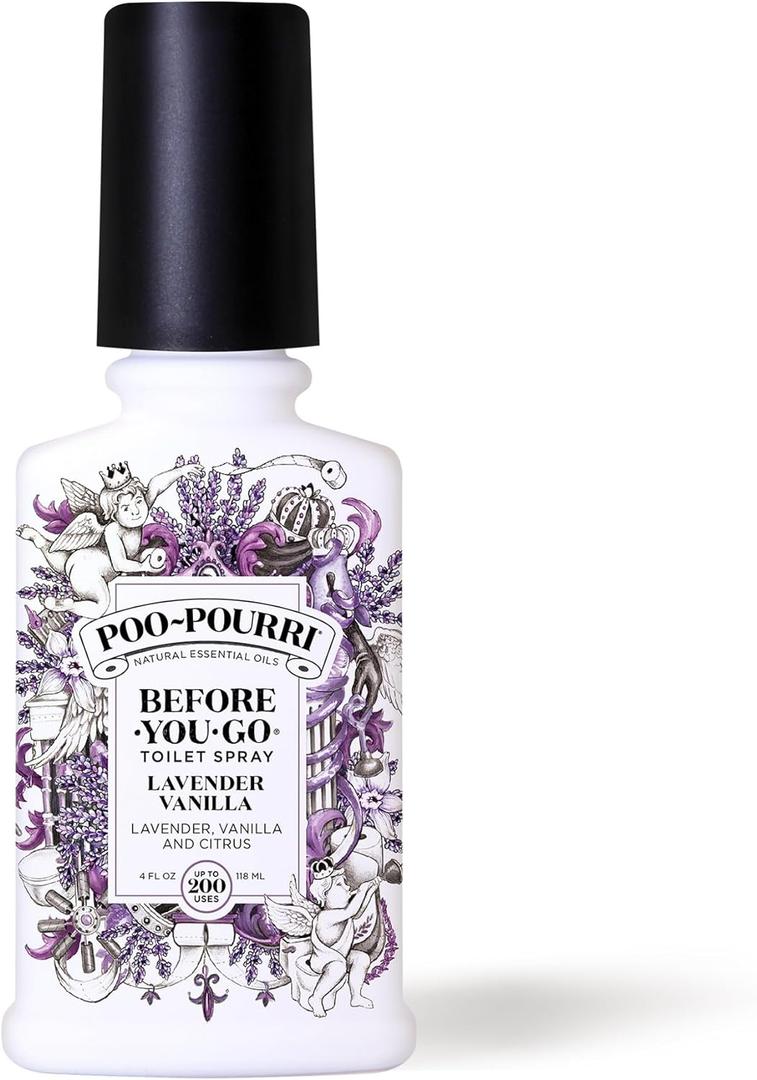 Poo-Pourri Before-You-Go Toilet Spray, Lavender Vanilla, 4 Fl Oz, Up to 200 Uses, Bathroom Odor Deodorizer, Plant-Based with Essential Oils, for Home or Work, Lavender, Vanilla and Citrus Scent