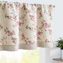 jinchan Linen Valance Curtains for Windows 16 Inch Christmas Decorations Floral Double Layer Kitchen Valance Room Darkening Cottagecore Farmhouse Flower Window Treatment 1 Panel Maroon Red on Linen