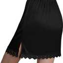 Women's Half Slip Under Dress Slip Skirt with Lace Trim Shorts for Dresses Slip Liner With Double Side Slit (Black), Small