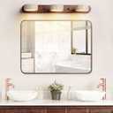 Dark Wood Farmhouse Bathroom Vanity Light Modern Stone Cylinder Wall Lamp 3 Lights Travertine Shade Linear Bathroom Wall Sconce Rotatable LED Wall Light Over Mirror - Walnut Color