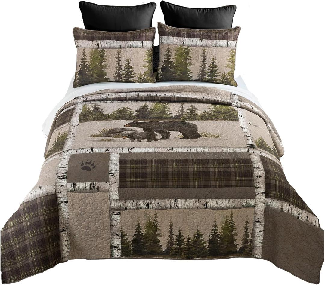 Donna Sharp Full/Queen Bedding Set - 3 Piece - Bear Panels Lodge Quilt Set with Full/Queen Quilt and Standard Pillow Sham - Fits Queen Size and Full Size Beds - Machine Washable