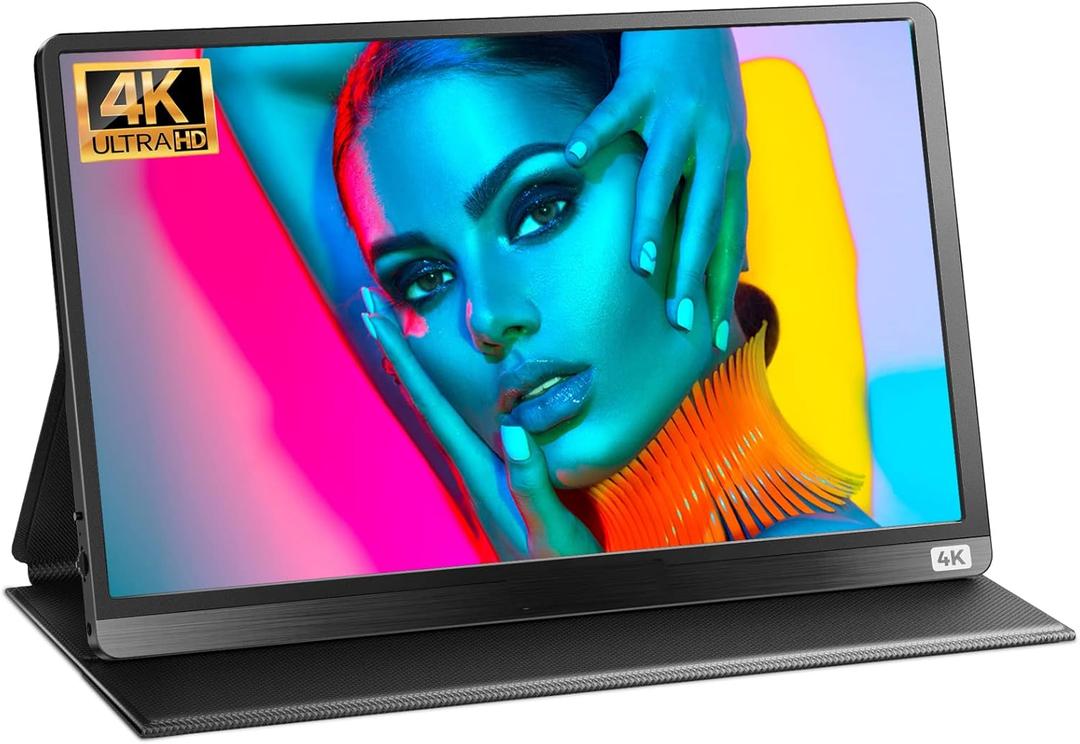 4K Portable Monitor, 38402160 15.6'' FHD 4K Laptop Monitor IPS Display with USB Type C & Mini HDMI Port Built-in Speakers & Cover Travel Monitors Compatible with PC, MacBook