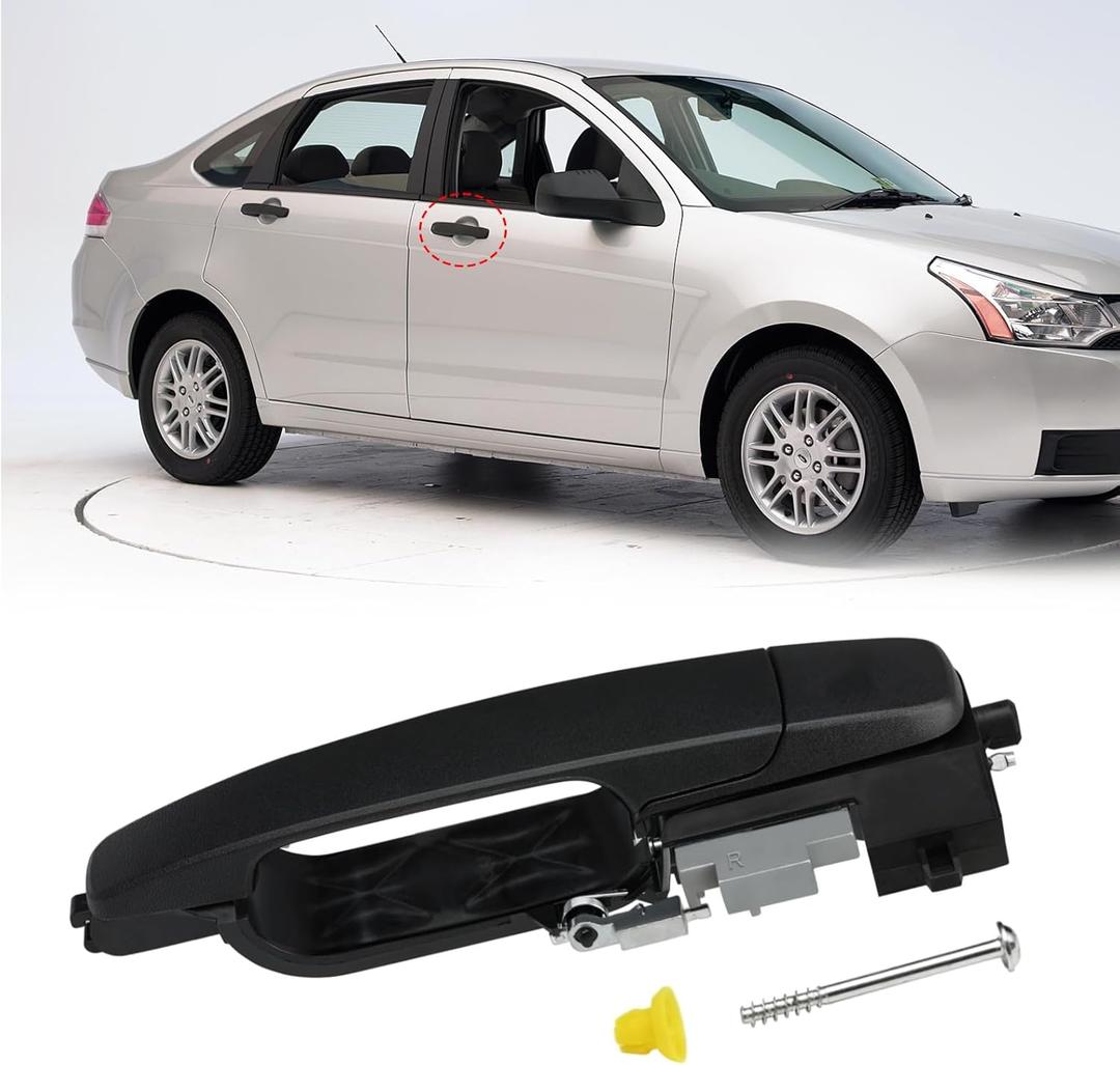 Moonlinks Compatible with Ford Focus 2008 2009 2010 2011 Exterior Door Handle, Front Right Passenger Side Replaces 8S4Z-5422404-AA, Cap w/o Keyhole 8S4Z-5422088-AA, Bracket 8S4Z-5426684-B Matte Black