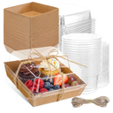 Vesici 153 Pieces Small Charcuterie Boxes with Clear Lids 4.72 Inch Kraft Paper Mini Charcuterie Box, 2 oz Plastic Containers for Dessert Sauce Sandwich Cookie Sushi Cake Slice Strawberries
