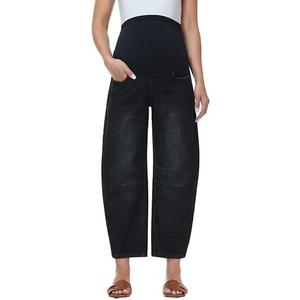 CFRTMTBB Women's Maternity Barrel Jeans Over Belly Wide Leg Baggy Jeans Stretch Loose Pregnancy Denim Pants with Pockets M