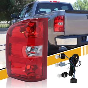 Tail Light Assembly Compatible with Chevrolet Silverado 07-13 1500 | 07-14 2500 HD 3500 HD, OE-Style Replaces 25958482 GM2800207, w/Bulbs and Harness, Left Driver Side, Red Border