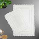 TreeWool 2-Piece Gorjeeus Collection Soft Reversible Bathroom Rug Cotton Bath Mat Set with Crochet Border - Rectangle (23"x36" / 19"x26"; White)