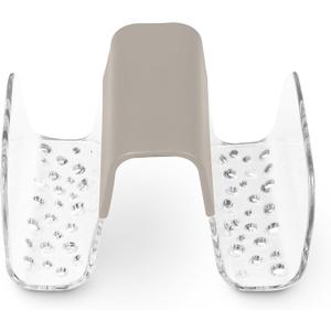 Spectrum Sink Saddle for Kitchen Sink Warm Gray Clear Sponge and Brush Holder Organizer, Dish Brush and Sponges Plastic Saddle Caddy for Double Sink Storage with Drain Holes for Quick Drying