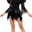 Halloween Fallen Angel Dress Costume Cosplay Halo Fancy Black Feather Wings for Women (Ebony, US 0-2)