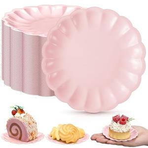 Yungyan 100 Pcs Mini Dessert Plates Cupcake Plates 3.5 Inch Pink Scalloped Rim Mini Paper Dessert Dish for Cake DIY Baking Party Wedding Birthday