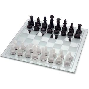 Avant-Garde Black Frosted Glass Chess Set with Mirror Board