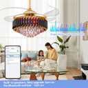 42" Bluetooth Ceiling Fan with Speaker, RGB-LED Dimmable Light 6 Speeds Reversible Blades Modern Fandelier Chandelier with Remote APP Control Memory Timer Function for Bedroom Gold